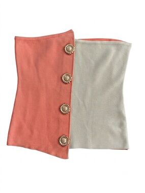 GALITA Colorblock Strapless Knit Tube Top Coral Beige Gold Sun Buttons L NWT